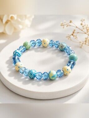 🌸2/$16🌸 Blue and Yellow Handmade Beaded Stretch Bracelet